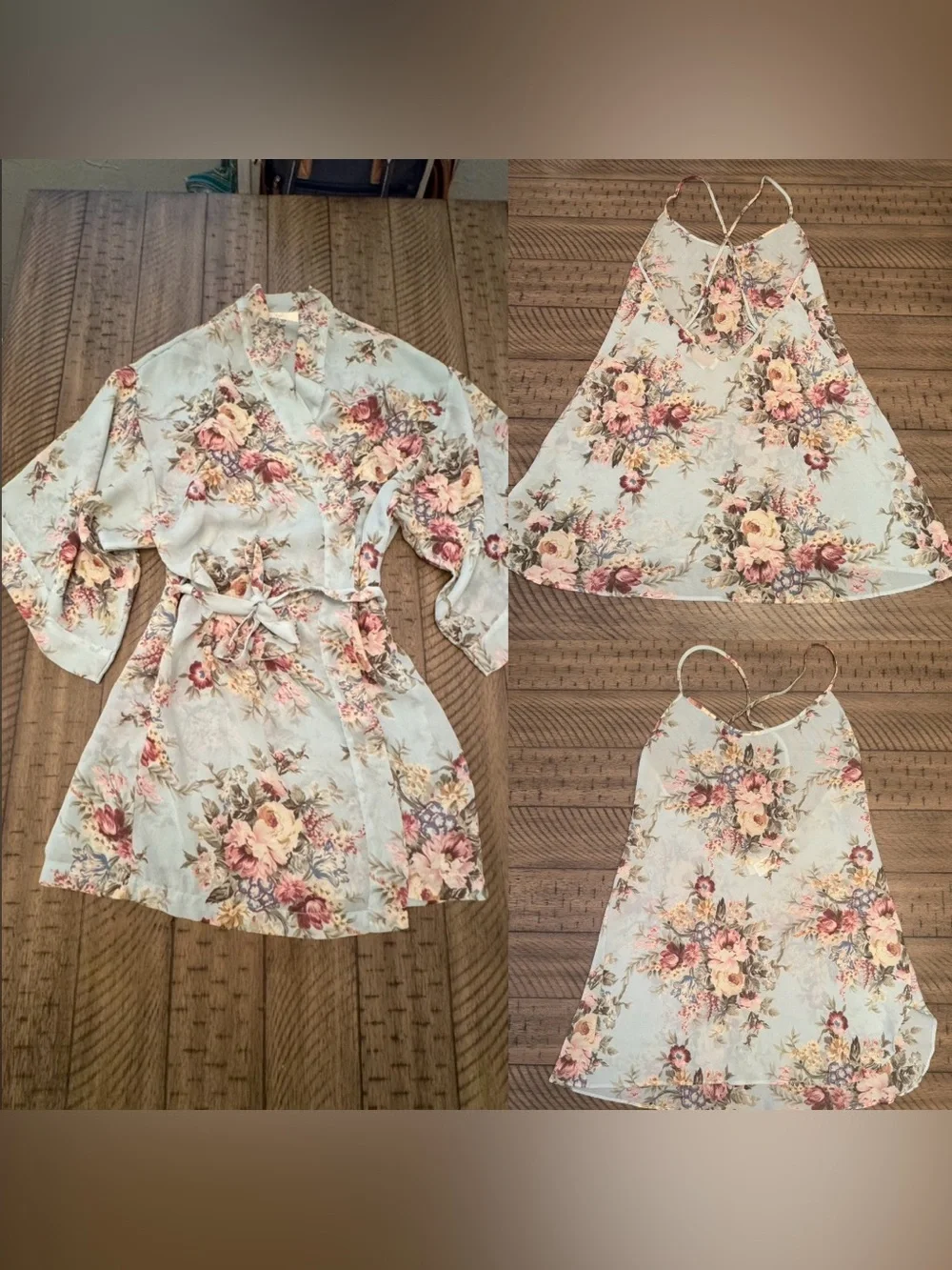 VICTORIA’S SECRET Vintage Chemise and Robe Set with Pink & Cream Blooms, Floral
